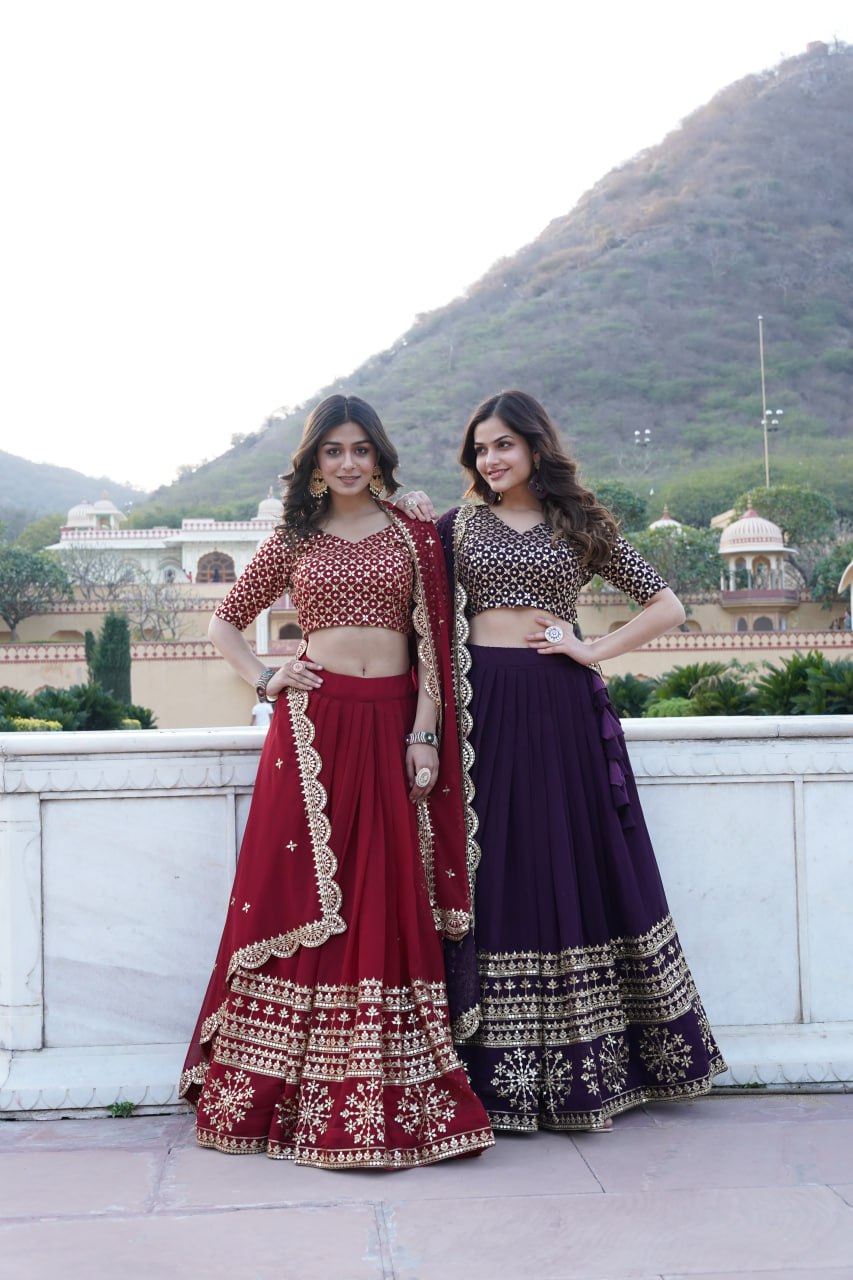"Sparkling Sequins: Georgette Flared Lehenga Choli Set with Embroidered Details"