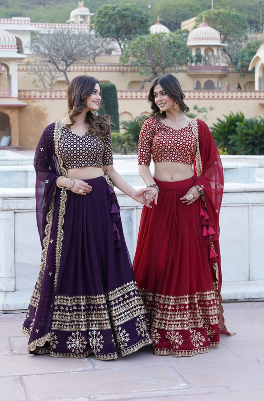 "Sparkling Sequins: Georgette Flared Lehenga Choli Set with Embroidered Details"