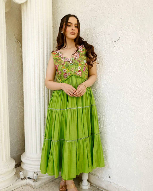 "Alia Cut Party Wear Sequins Embroidered Work Anarkali Gown With Pant"