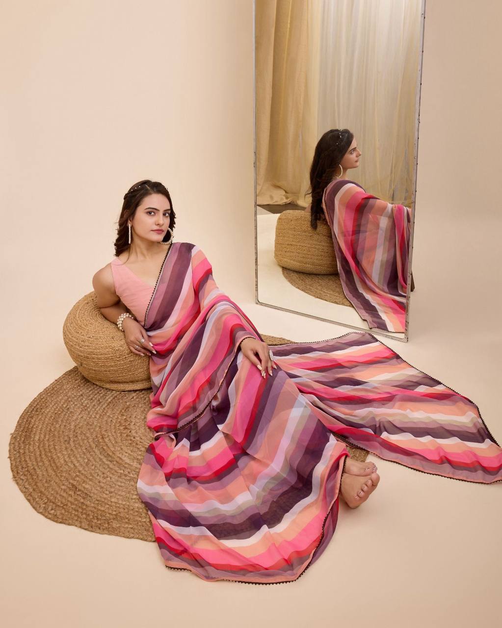 Ready to Wear Pre-Stitched Georgette Printed Saree with Unstitched Blouse Piece