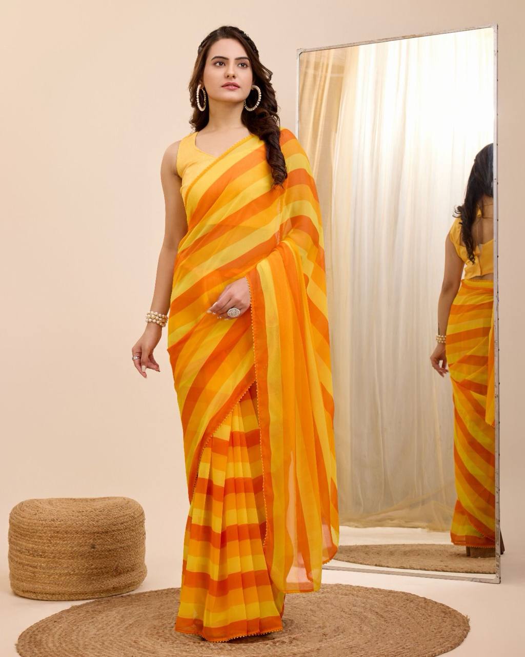 Ready to Wear Pre-Stitched Georgette Printed Saree with Unstitched Blouse Piece