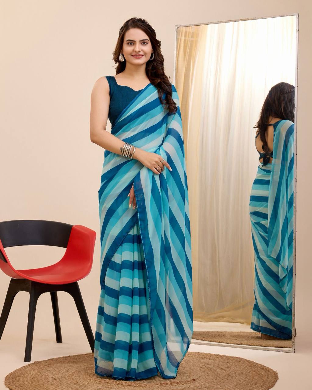 Ready to Wear Pre-Stitched Georgette Printed Saree with Unstitched Blouse Piece