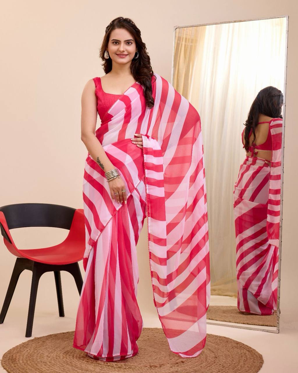 Ready to Wear Pre-Stitched Georgette Printed Saree with Unstitched Blouse Piece