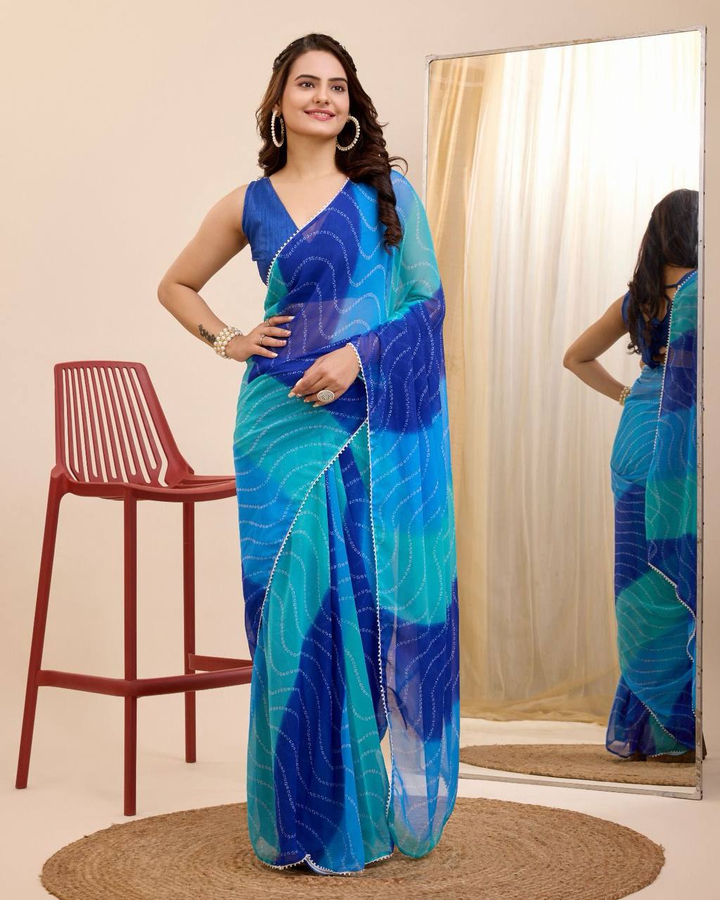 Ready to Wear Pre-Stitched Georgette Printed Saree with Unstitched Blouse Piece