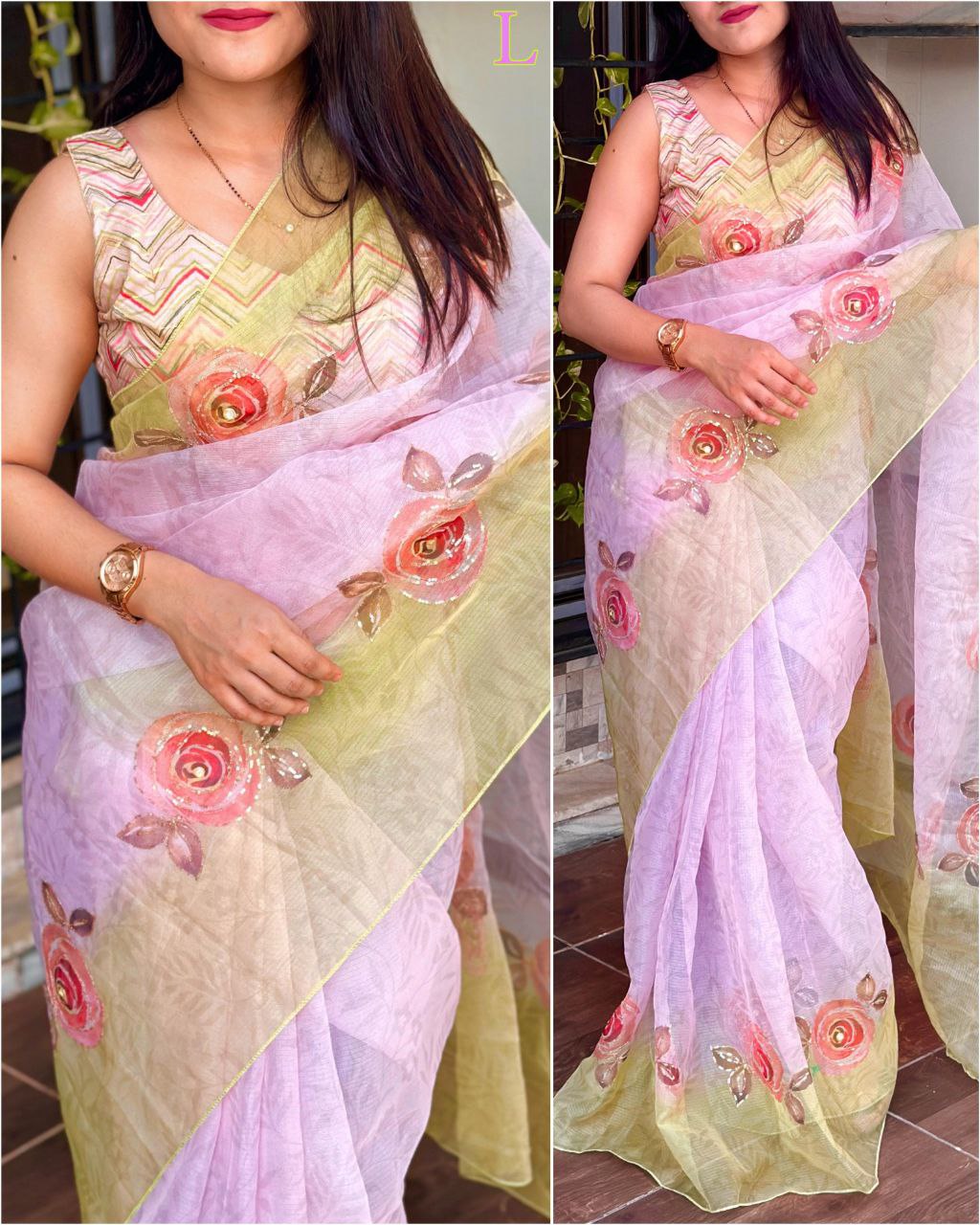 "Pastel Dream: Lightweight Leno Cotton Saree with Designer Blouse"