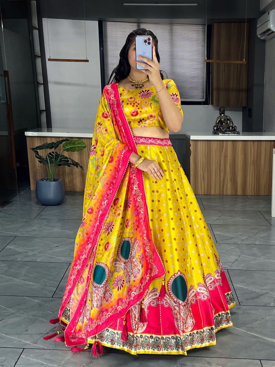 "Vibrant Gota Patti Work Floral Art Silk Lehenga Choli Set"