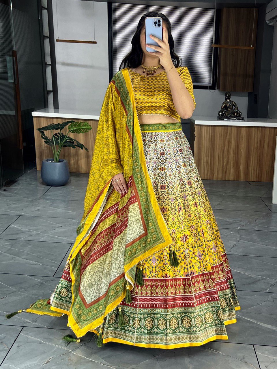 "Vibrant Gota Patti Work Floral Art Silk Lehenga Choli Set"