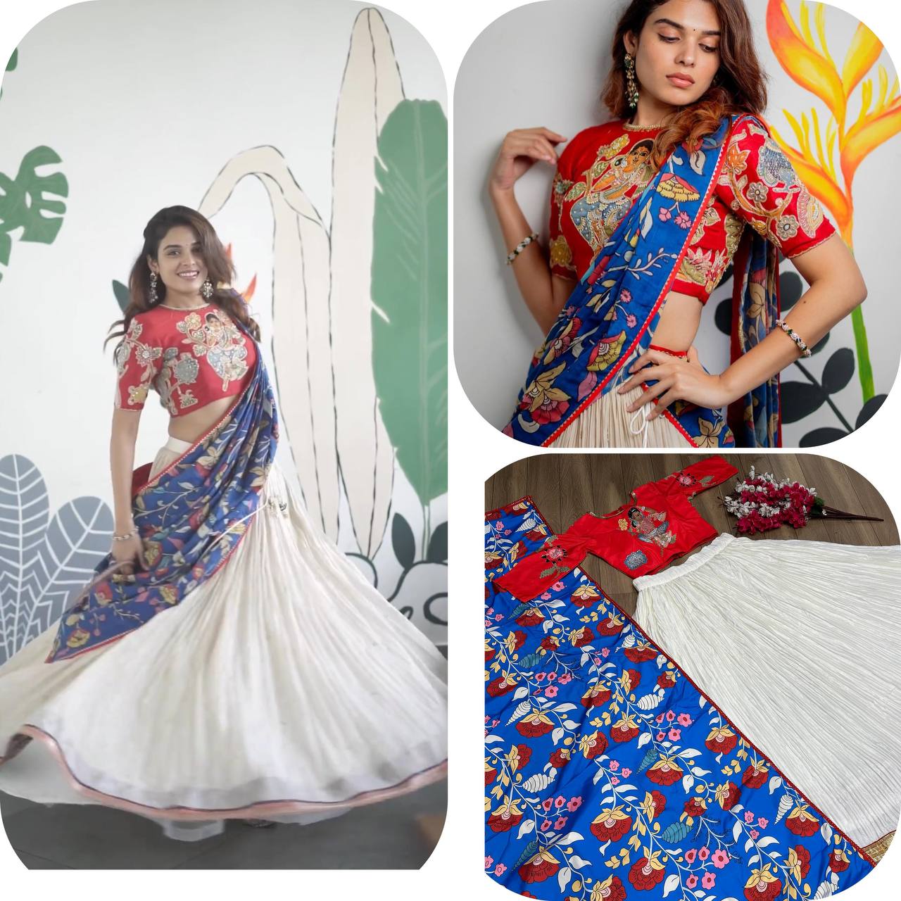 "Kalamkari Diamond Chent Crep Lehenga Choli Set"