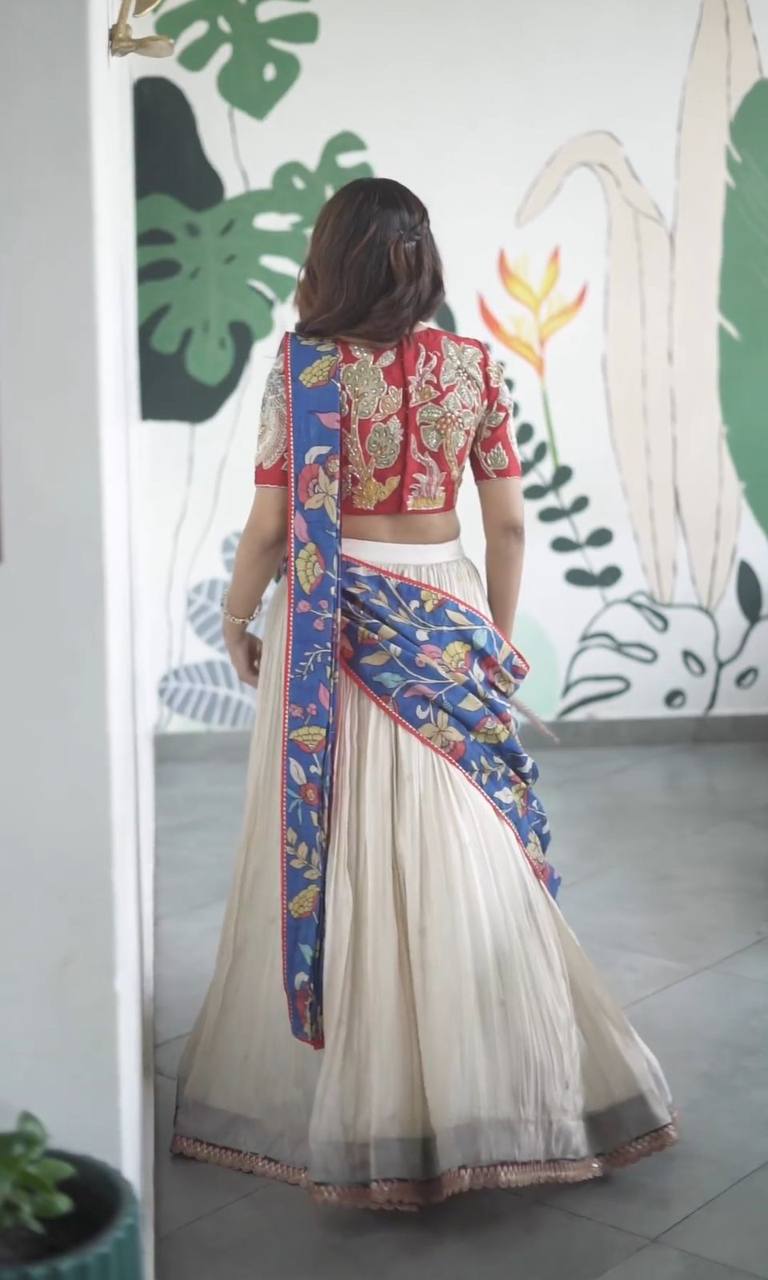 "Kalamkari Diamond Chent Crep Lehenga Choli Set"