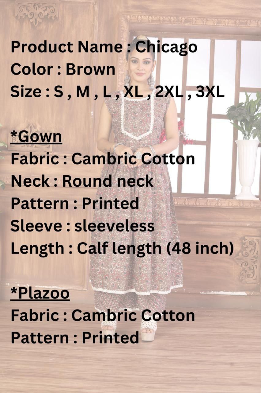 🌟 " Printed Cambric Cotton Party Wear Kurti Plazzo Set 🌟