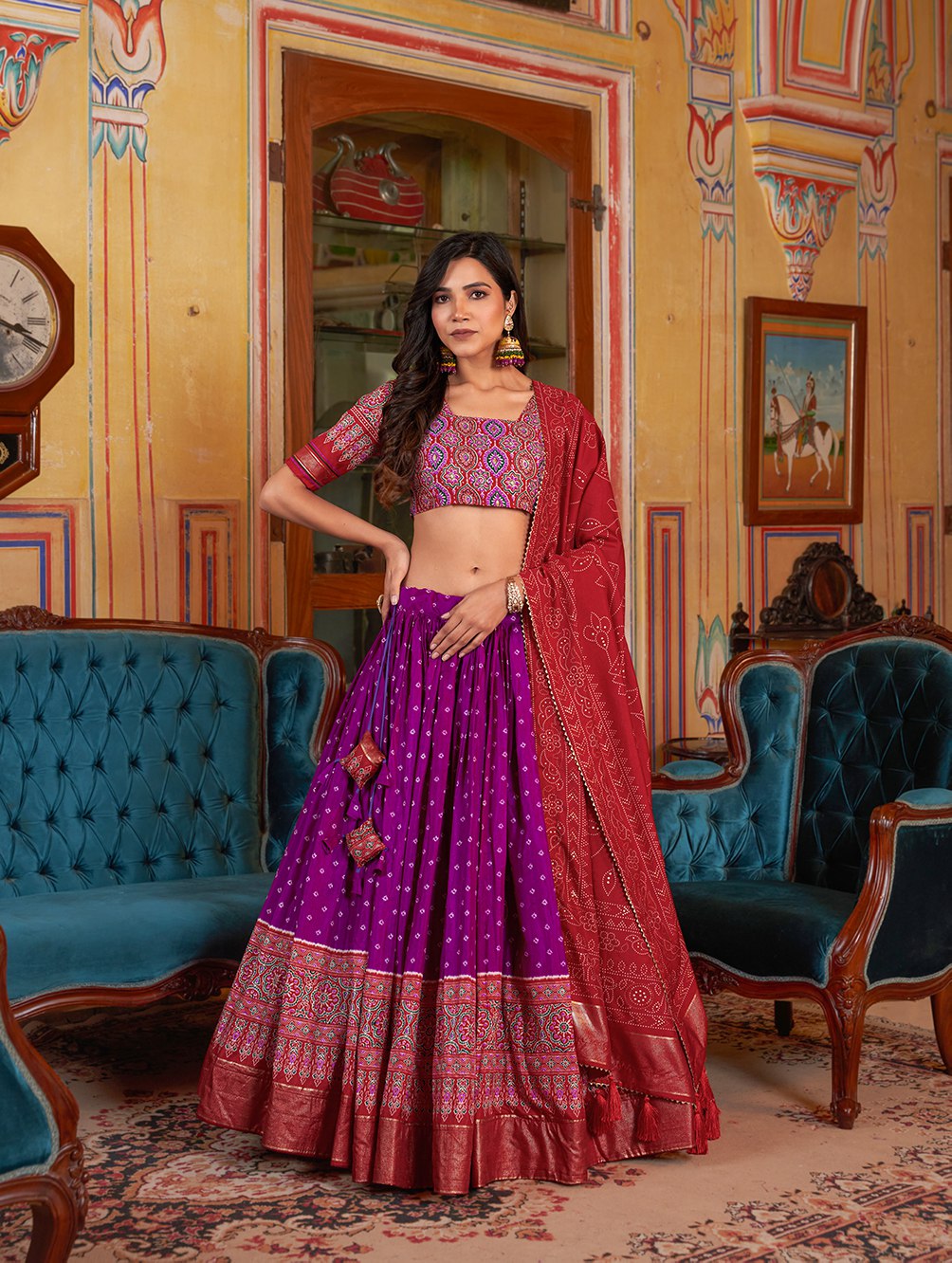 🌟 "Elegant Bandhani Bliss: Dola Silk Lehenga Choli Ensemble" 🌟