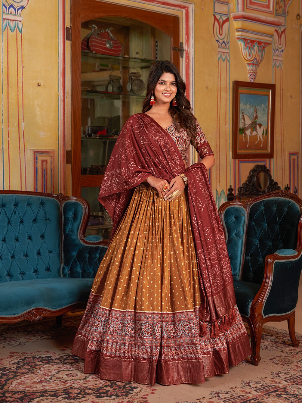 🌟 "Elegant Bandhani Bliss: Dola Silk Lehenga Choli Ensemble" 🌟