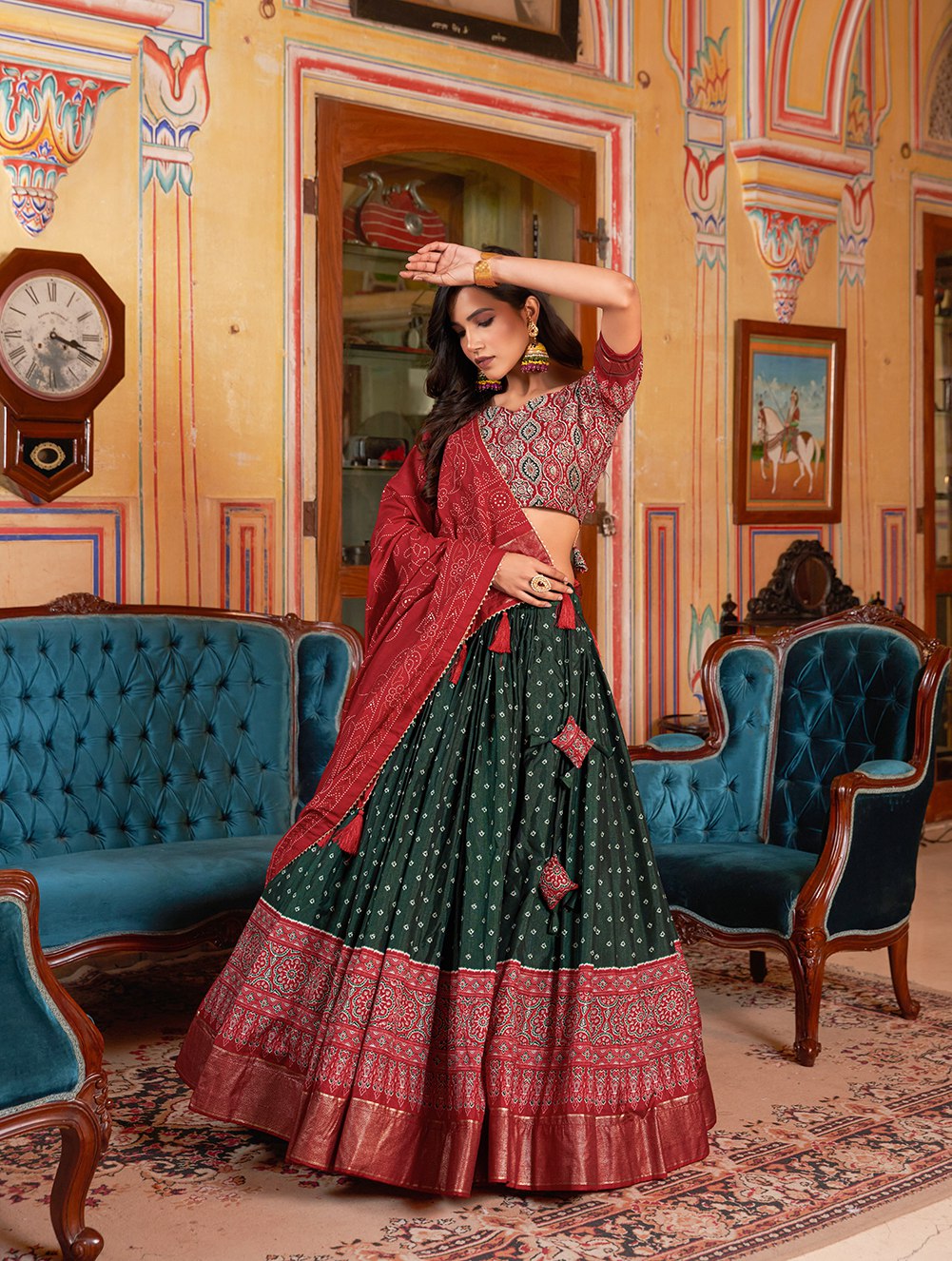 🌟 "Elegant Bandhani Bliss: Dola Silk Lehenga Choli Ensemble" 🌟