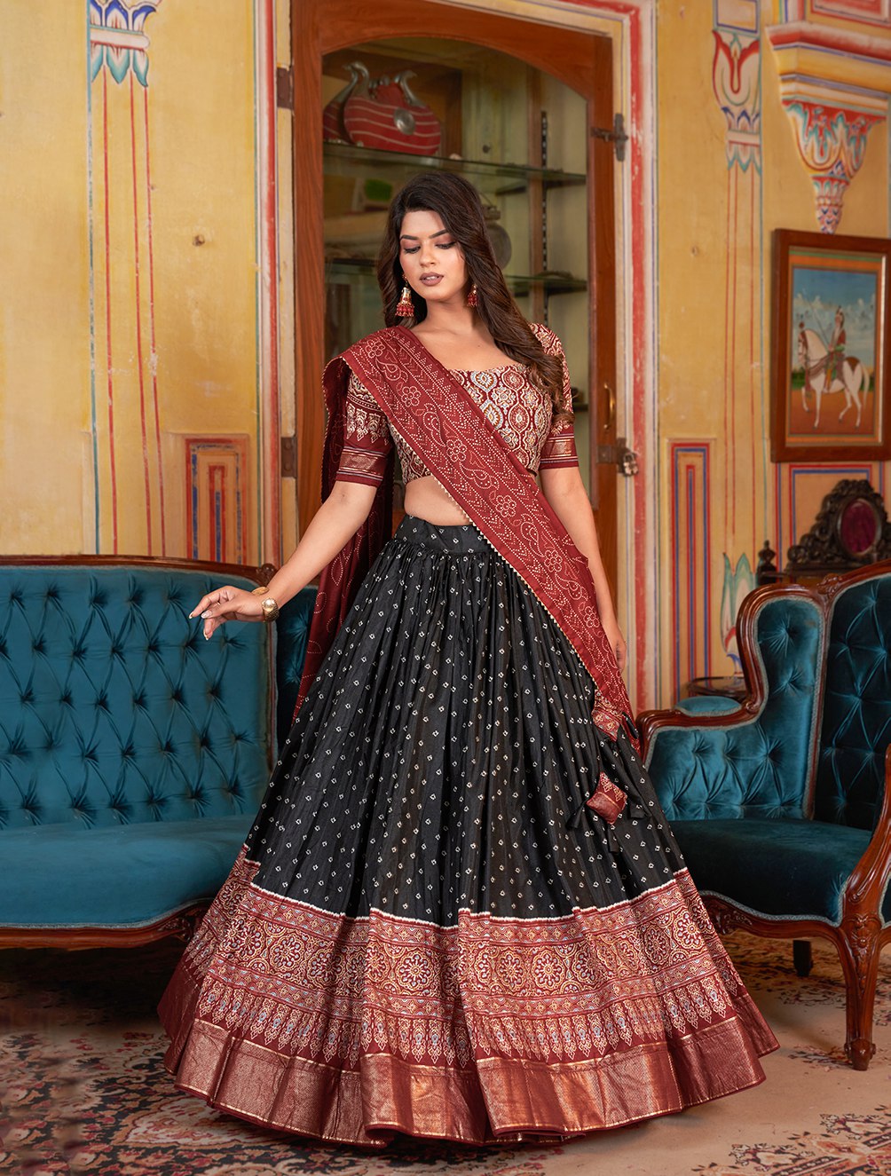 🌟 "Elegant Bandhani Bliss: Dola Silk Lehenga Choli Ensemble" 🌟