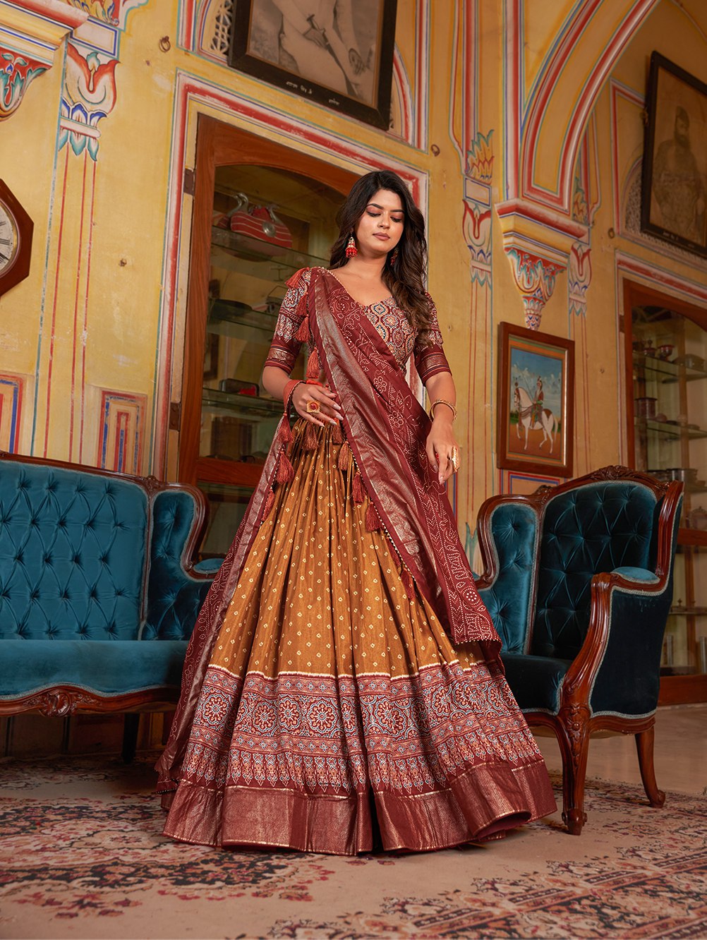 🌟 "Elegant Bandhani Bliss: Dola Silk Lehenga Choli Ensemble" 🌟