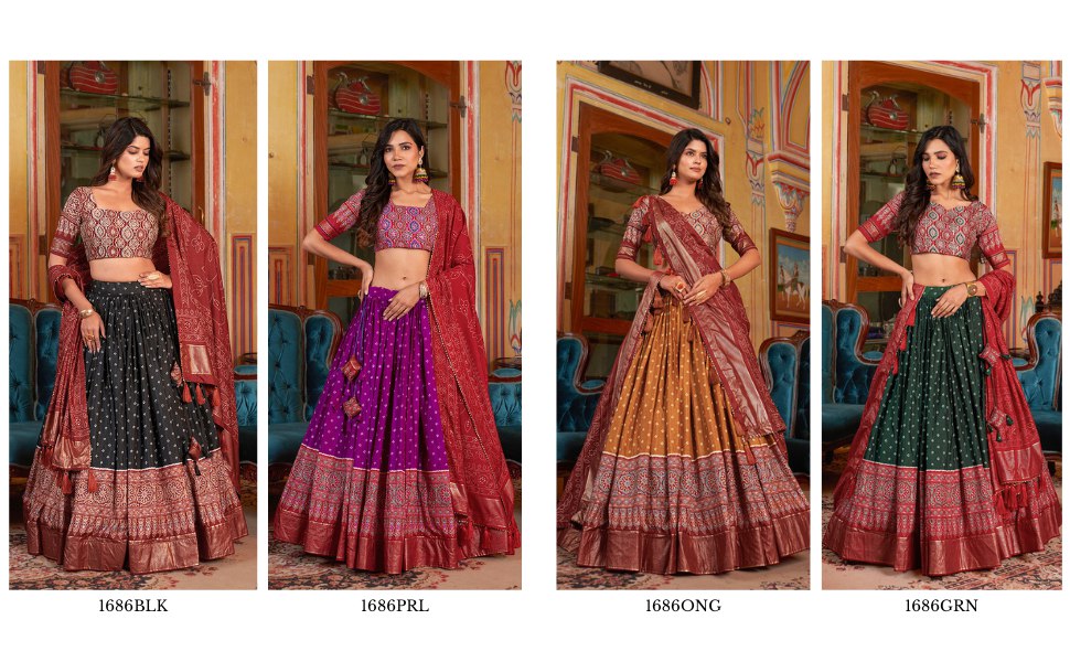 🌟 "Elegant Bandhani Bliss: Dola Silk Lehenga Choli Ensemble" 🌟