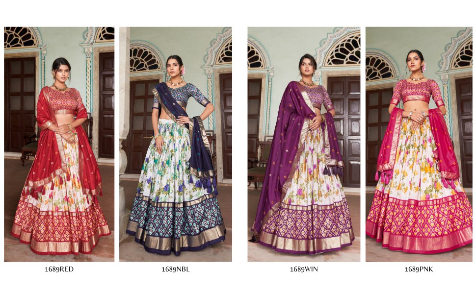 "Foil Work Floral Patola Tussar Silk Lehenga Choli Set"