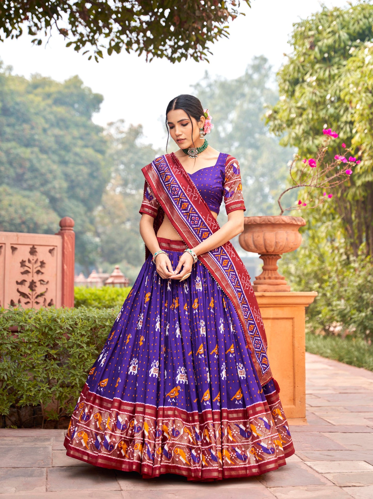 Women's Traditional Wear Tussar Silk Ikkat Patola Print Lehenga Choli Set