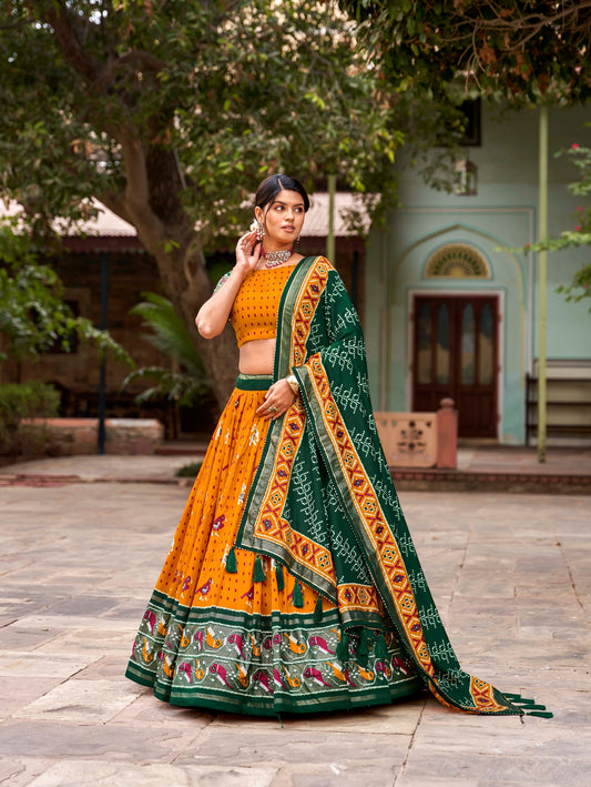 Women's Traditional Wear Tussar Silk Ikkat Patola Print Lehenga Choli Set