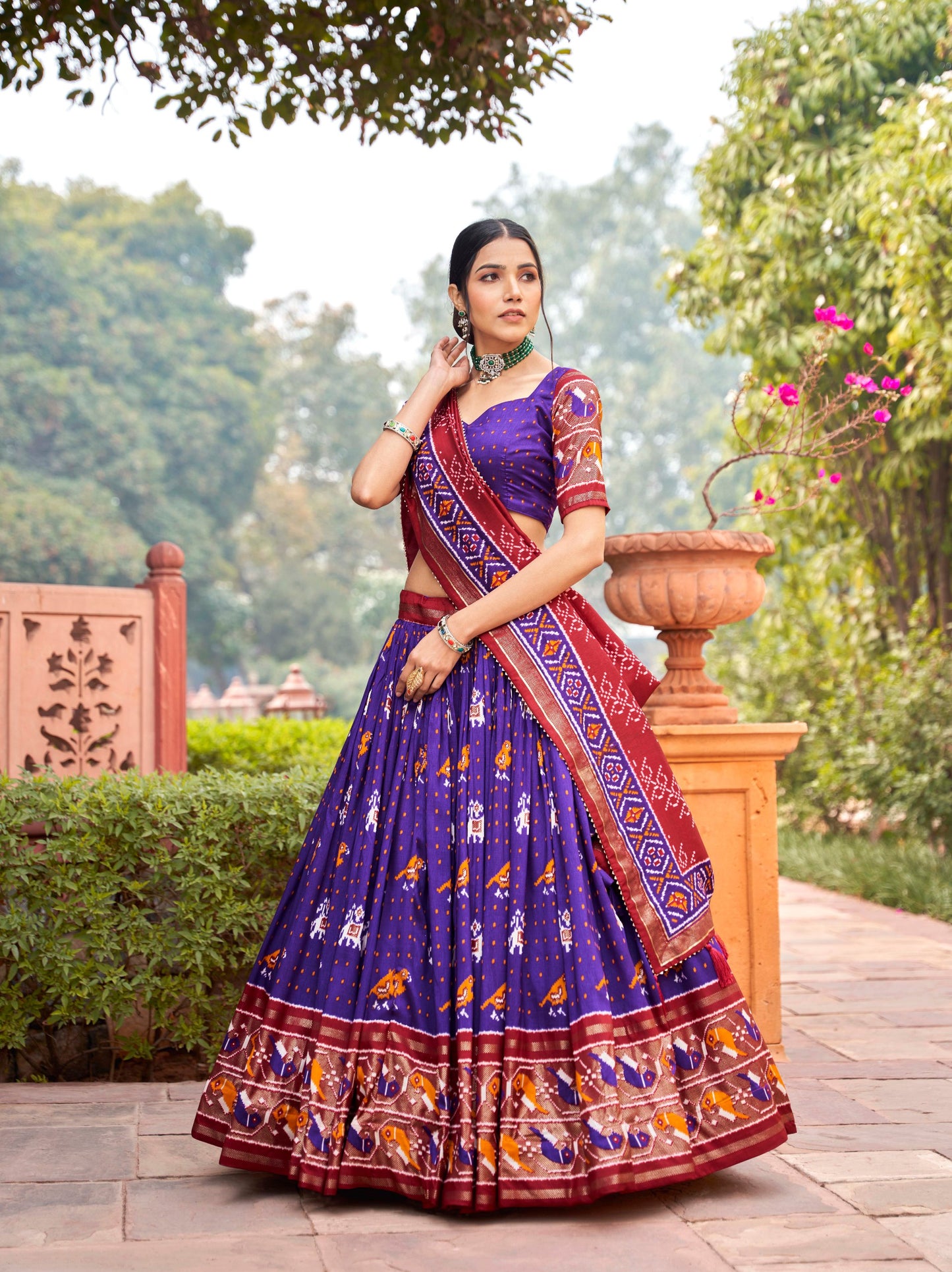 Women's Traditional Wear Tussar Silk Ikkat Patola Print Lehenga Choli Set