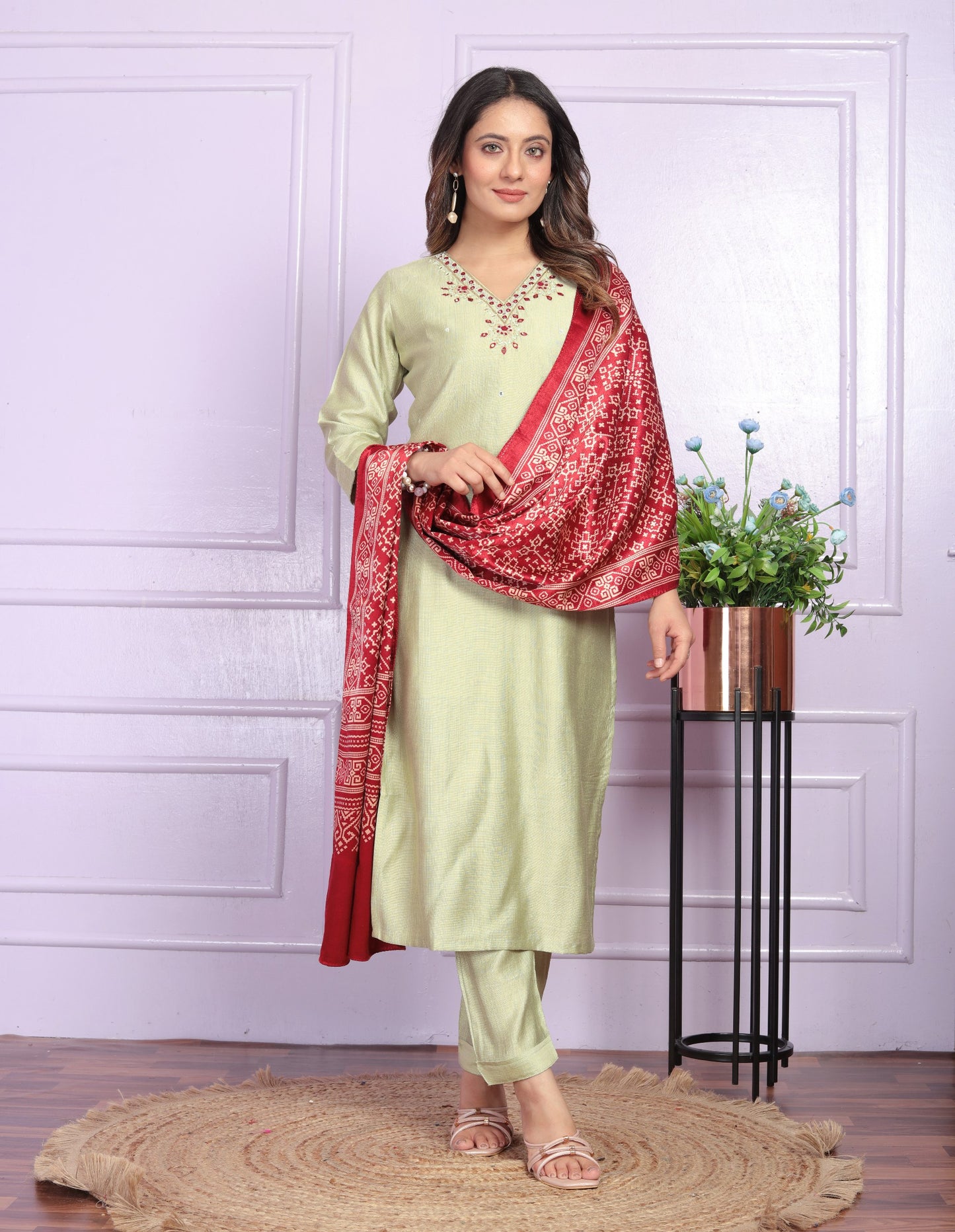 "Handcrafted Viscose Silk Kurta Set with Dupatta"