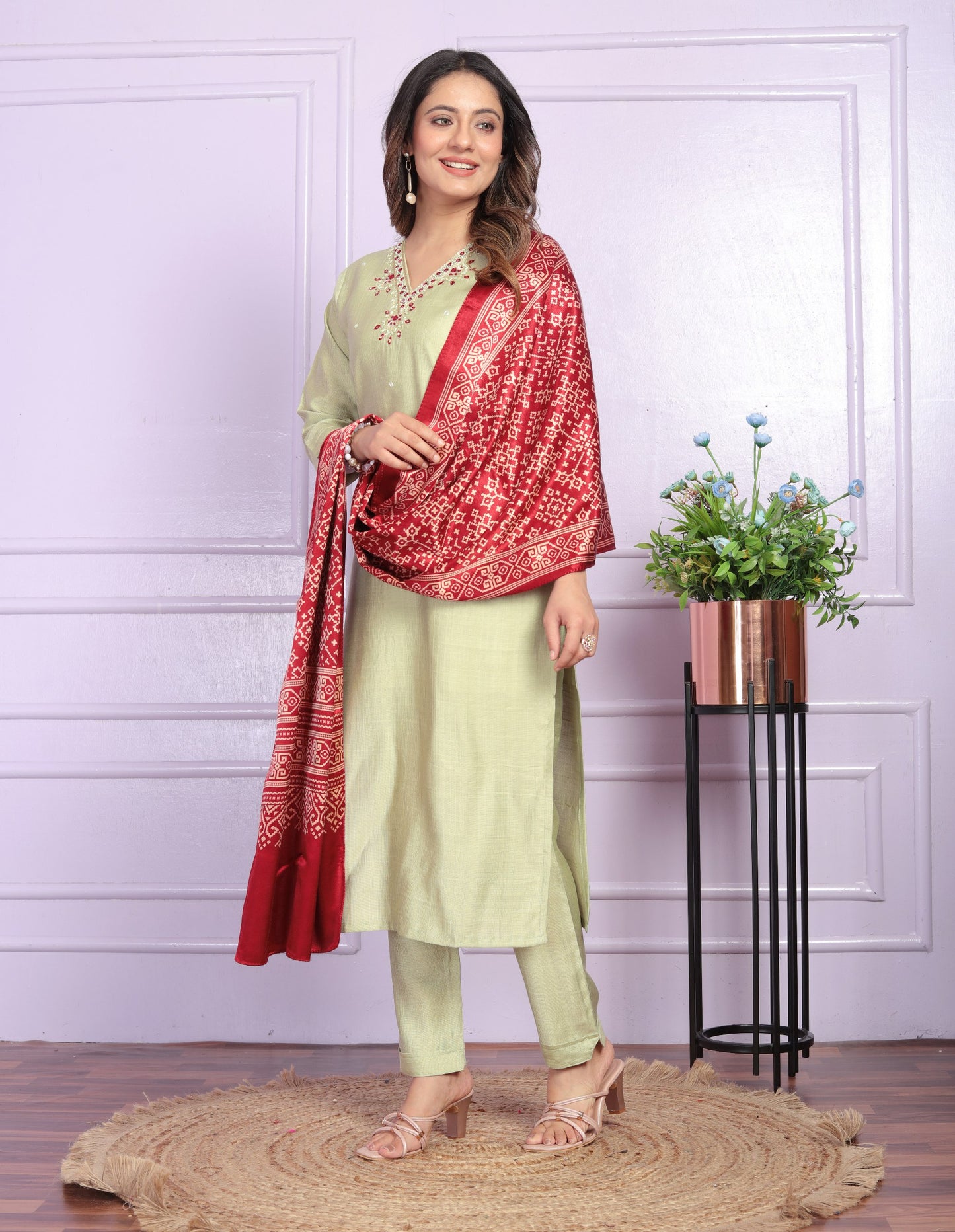 "Handcrafted Viscose Silk Kurta Set with Dupatta"