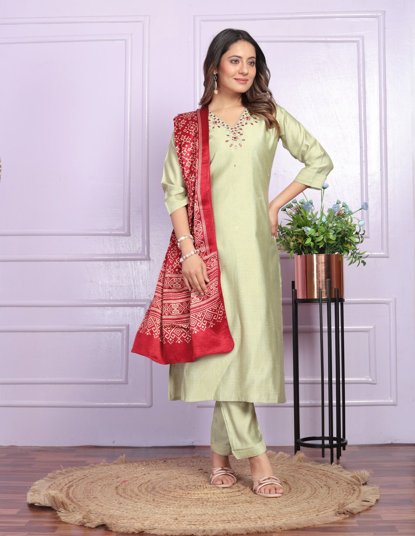 "Handcrafted Viscose Silk Kurta Set with Dupatta"