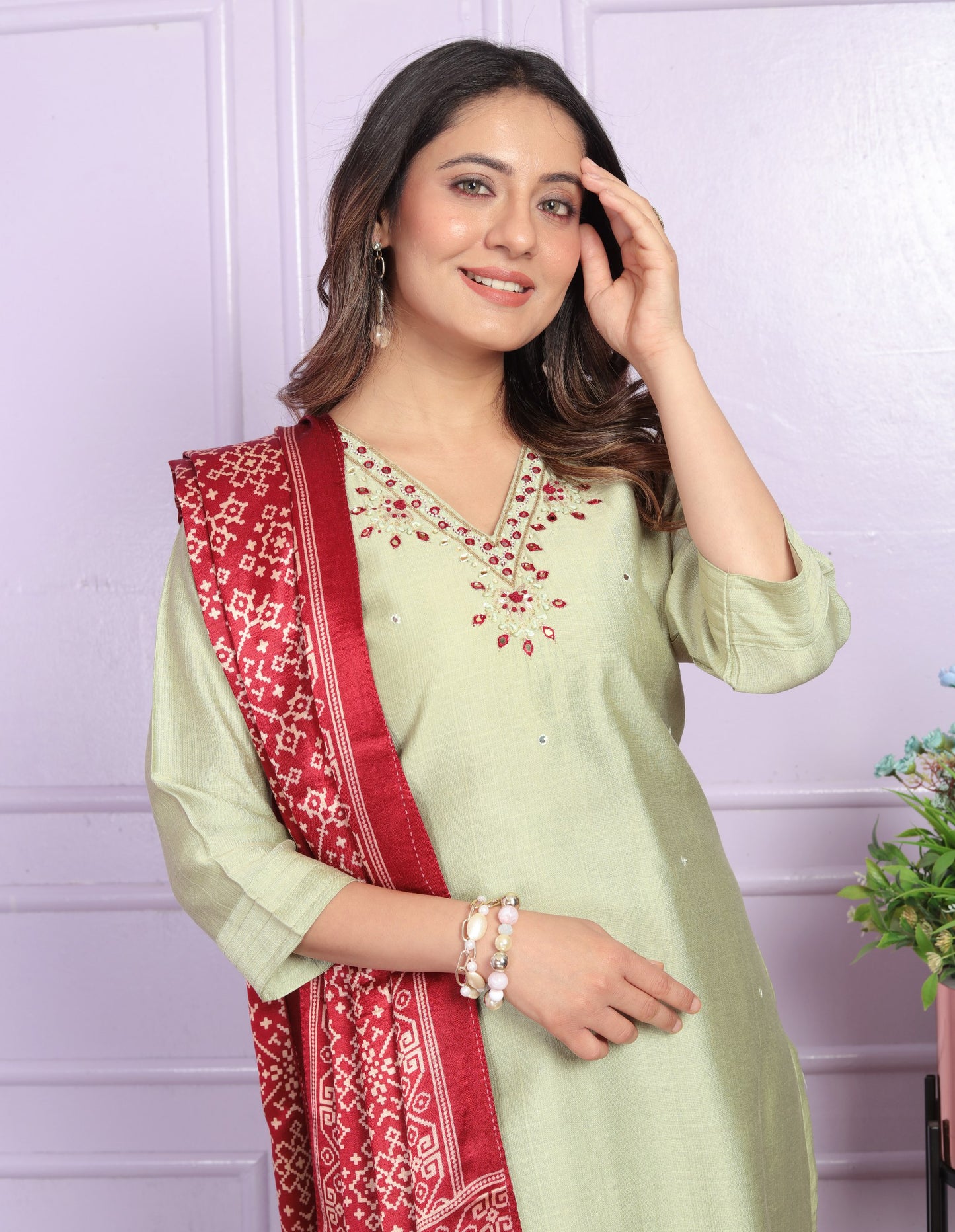 "Handcrafted Viscose Silk Kurta Set with Dupatta"