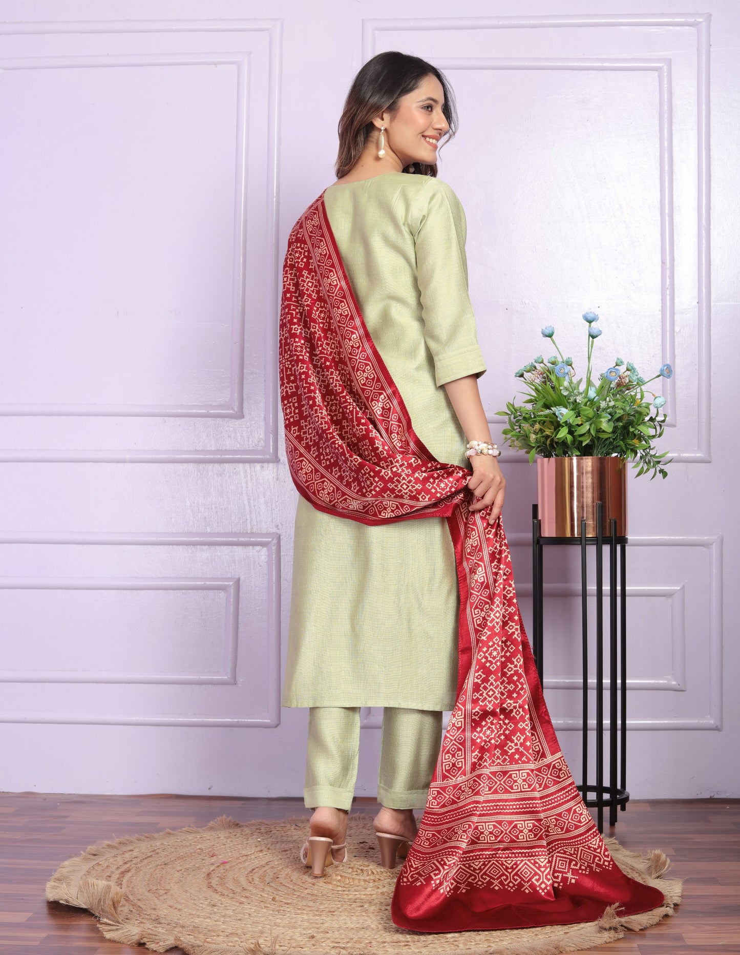 "Handcrafted Viscose Silk Kurta Set with Dupatta"