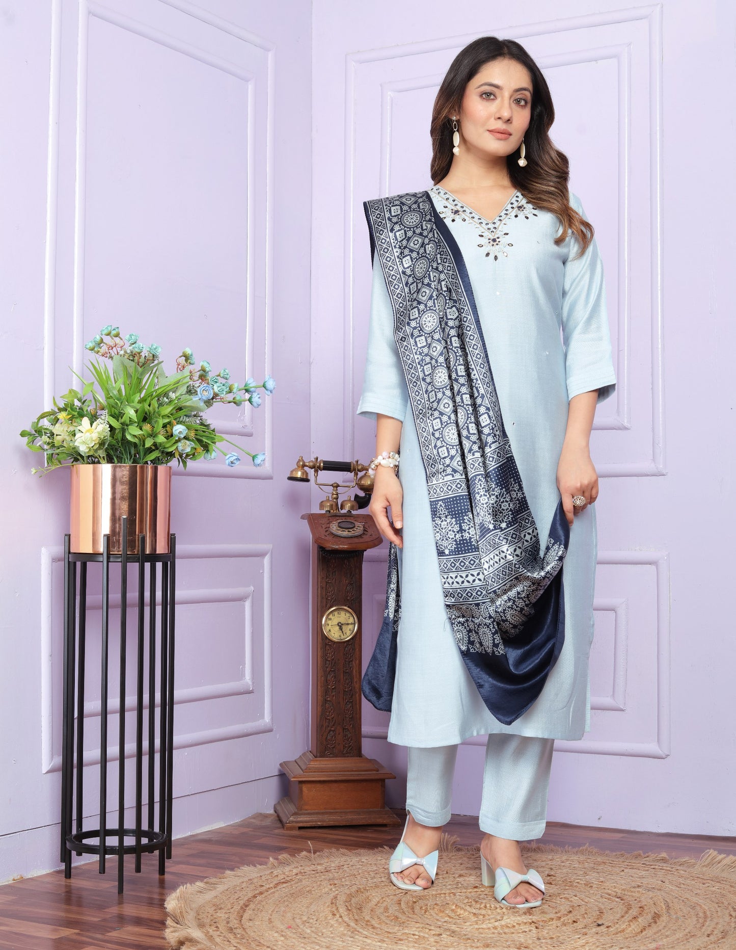 "Handcrafted Viscose Silk Kurta Set with Dupatta"