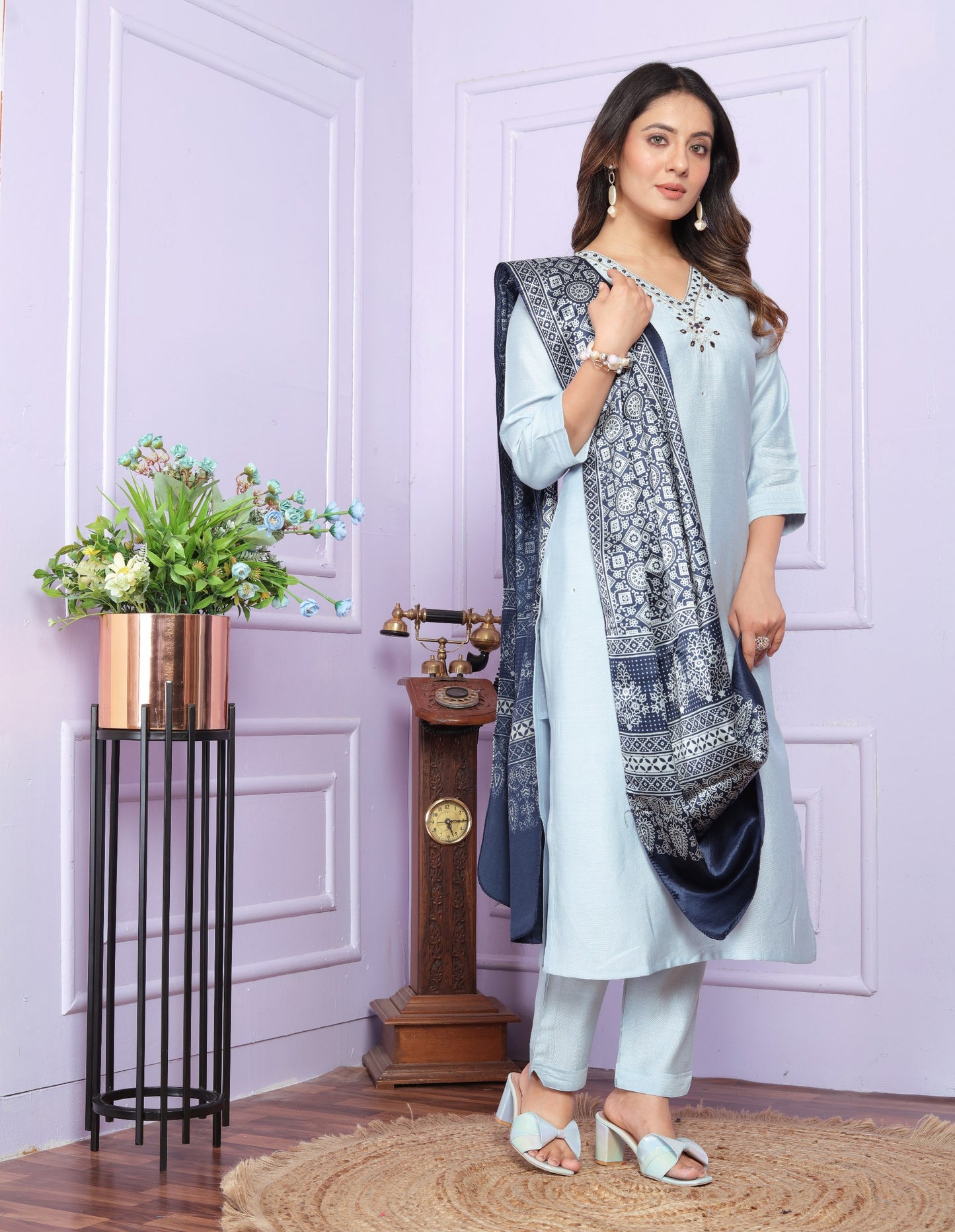 "Handcrafted Viscose Silk Kurta Set with Dupatta"