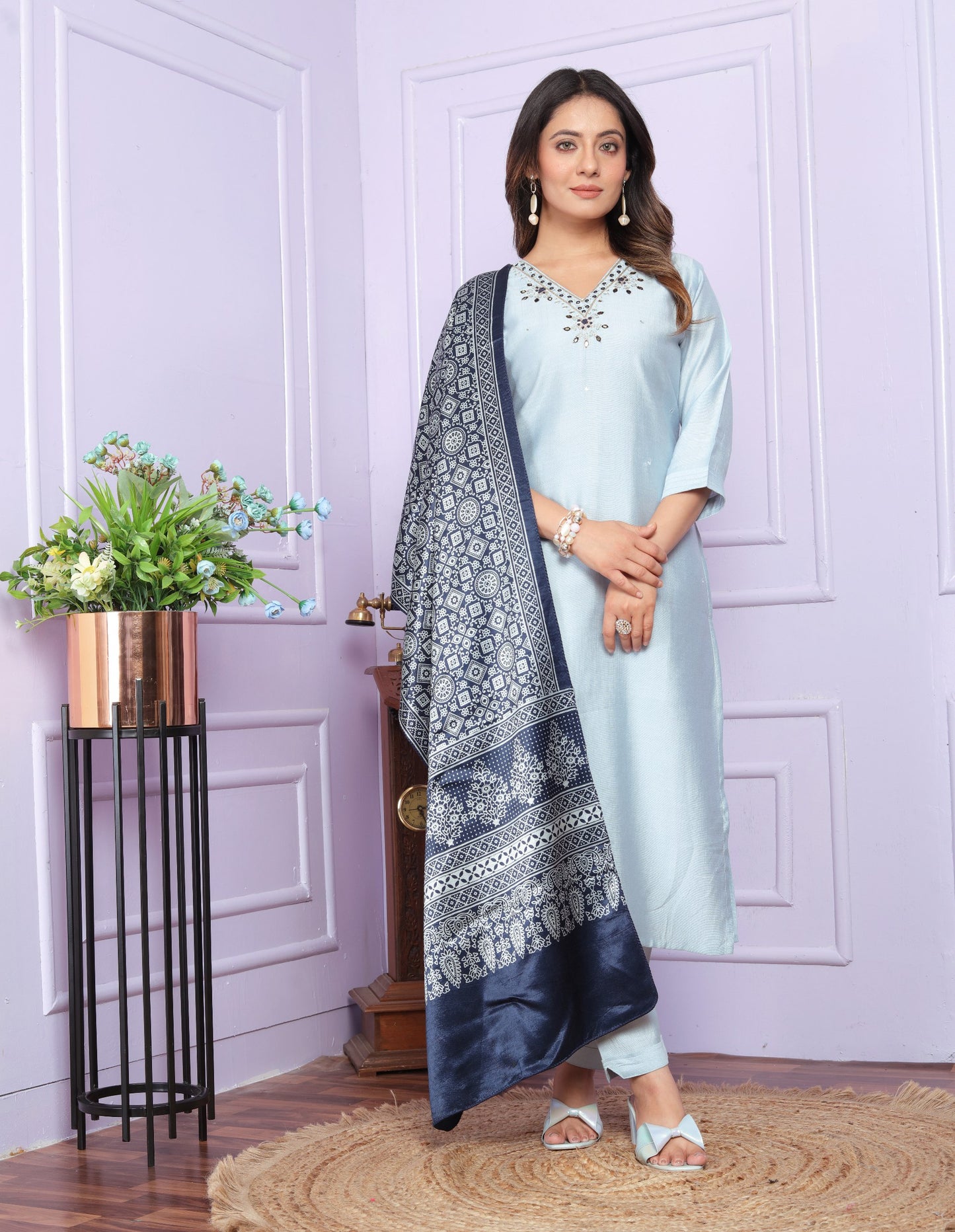 "Handcrafted Viscose Silk Kurta Set with Dupatta"