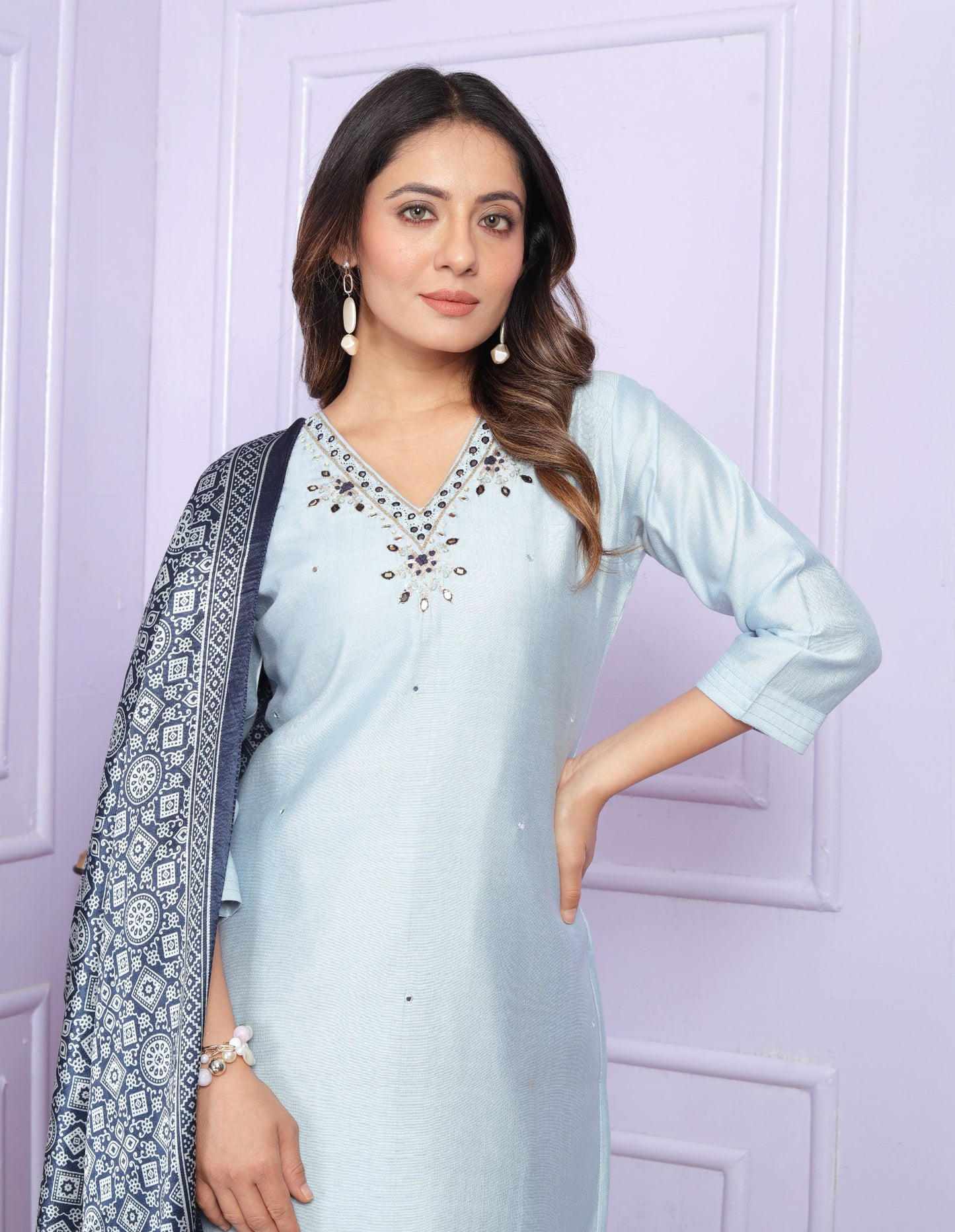 "Handcrafted Viscose Silk Kurta Set with Dupatta"