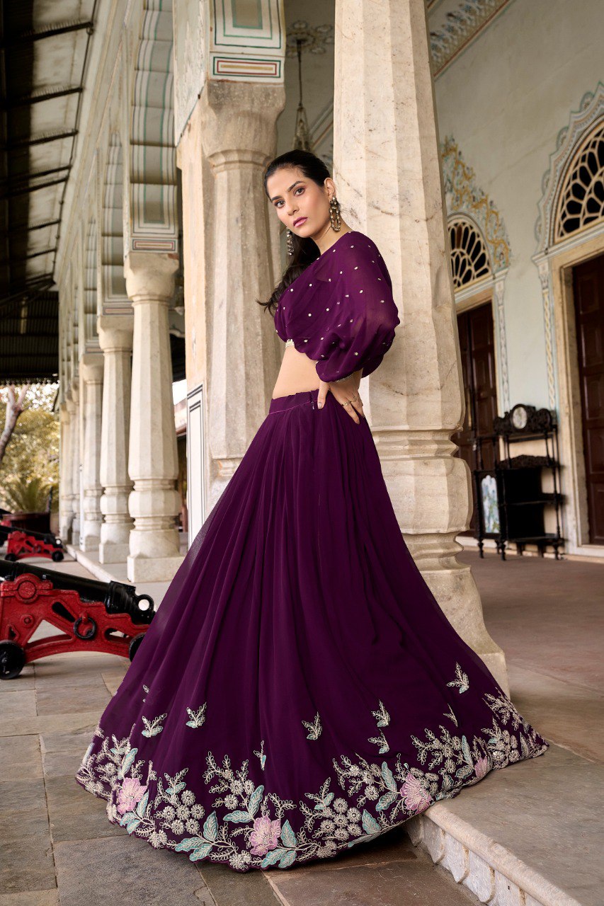 Sequins & Thread Embroidery Work Georgette Lehenga Choli Set