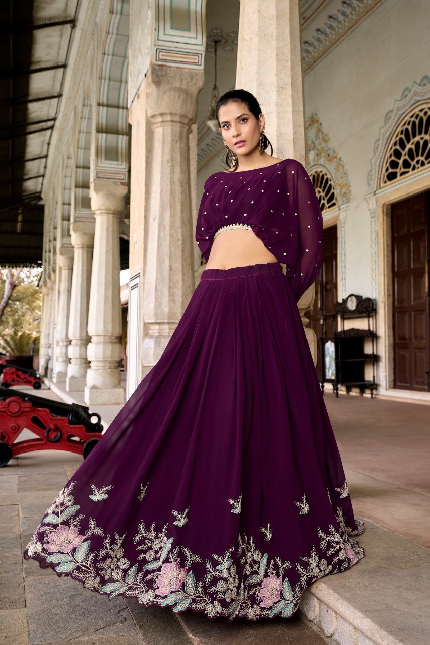 Sequins & Thread Embroidery Work Georgette Lehenga Choli Set