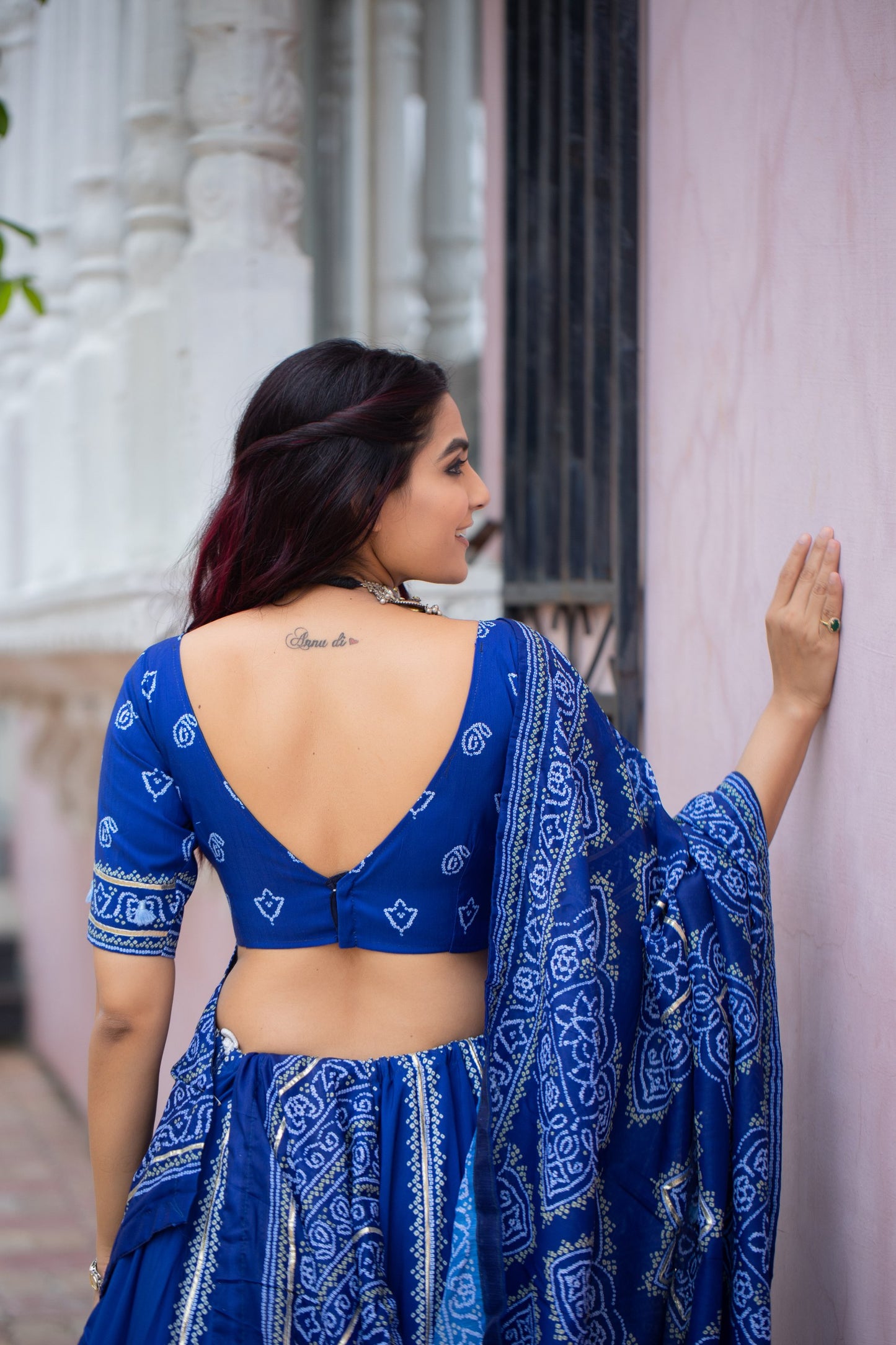 🌟 "Navy Blue Bandhani Silk Lehenga Choli Set with Gota Patti and Tassels" 🌟