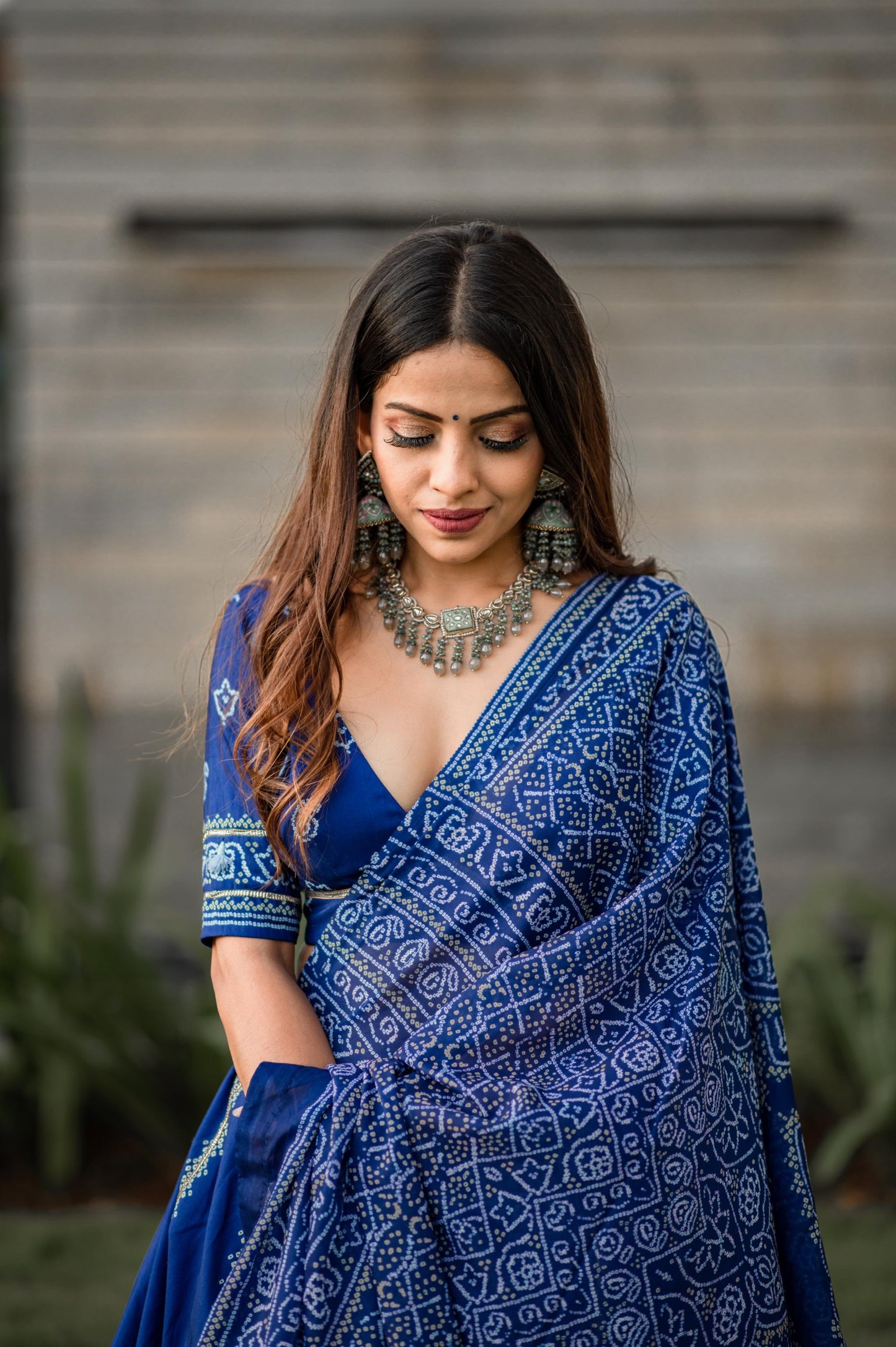 🌟 "Navy Blue Bandhani Silk Lehenga Choli Set with Gota Patti and Tassels" 🌟