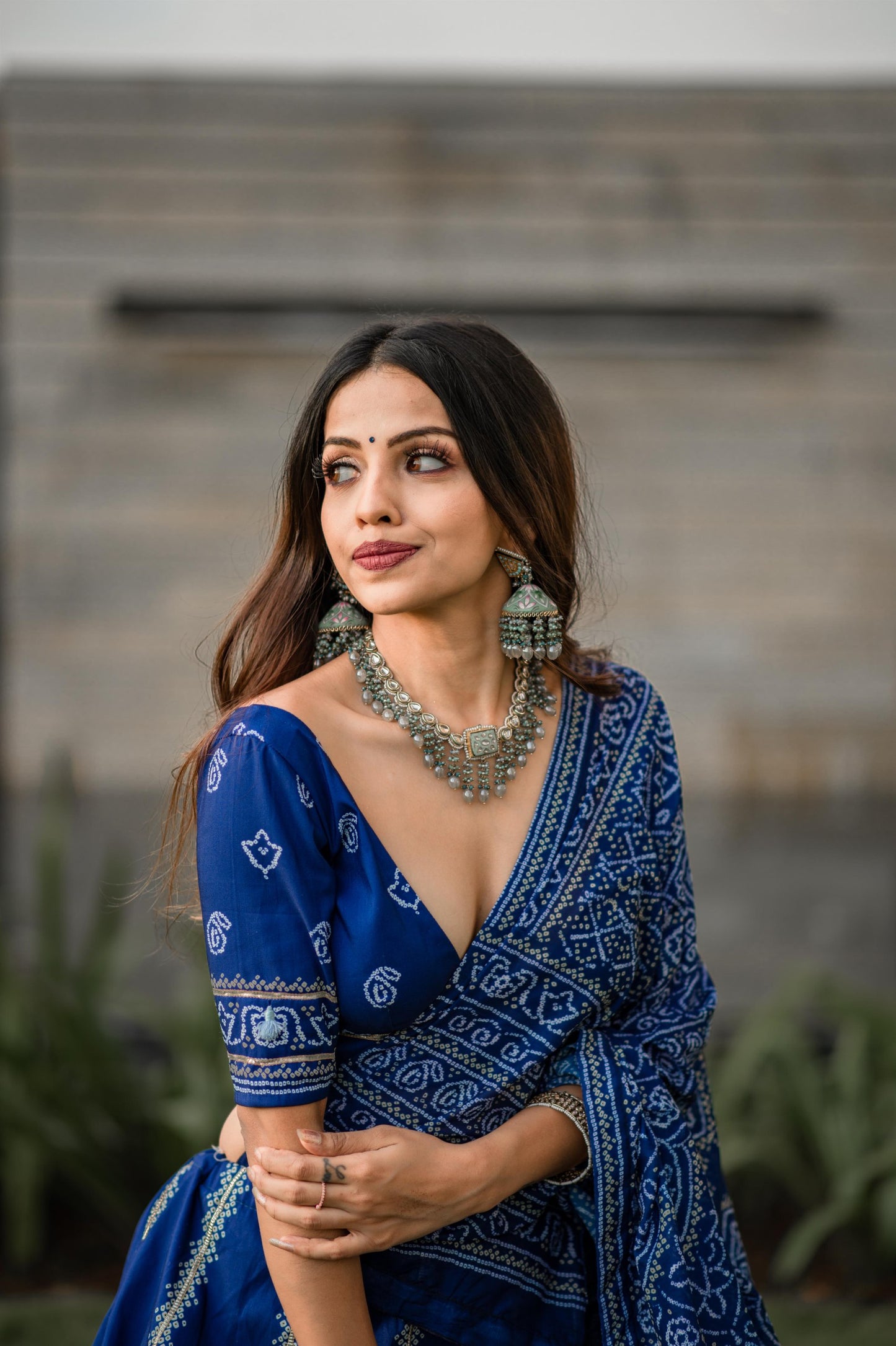 🌟 "Navy Blue Bandhani Silk Lehenga Choli Set with Gota Patti and Tassels" 🌟