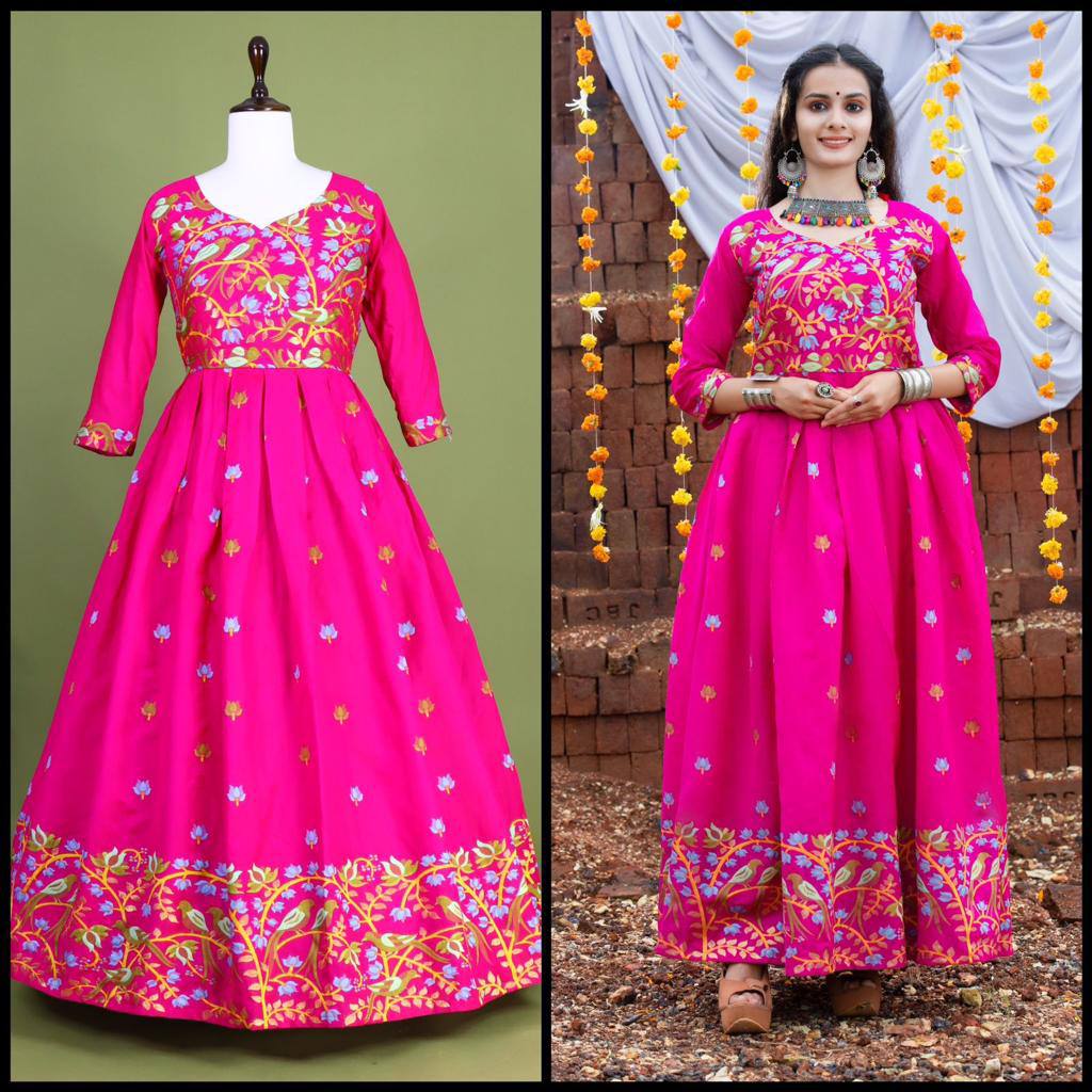 "Exquisite Jamdani Elegance: Adjustable Free Size Cotton Woven Gown - Perfect for Weddings & Parties!"