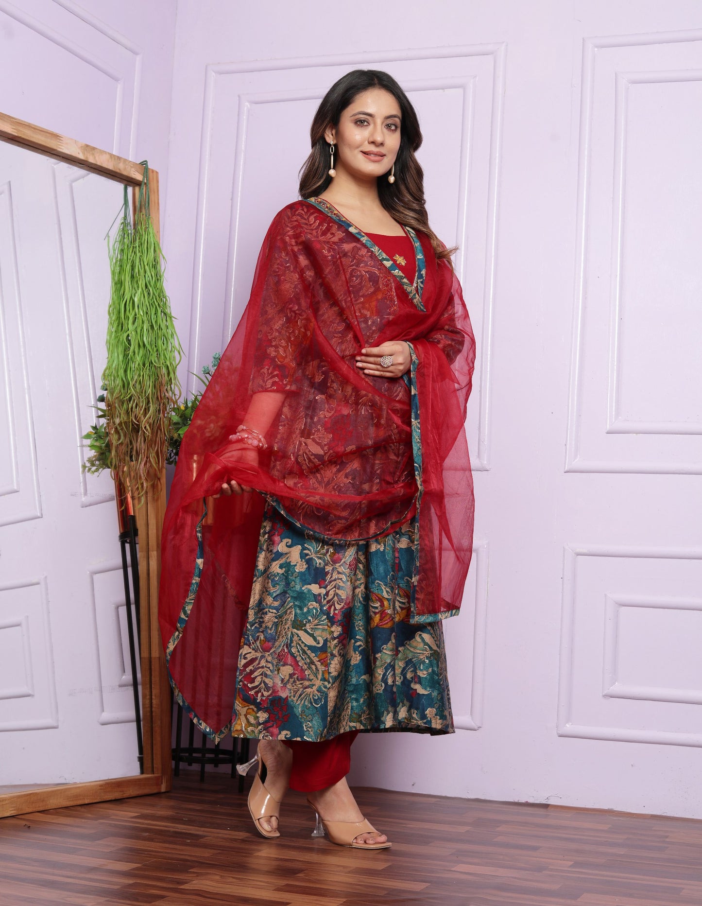 Handcrafted Modal Silk Kurta Set with Organza Dupatta