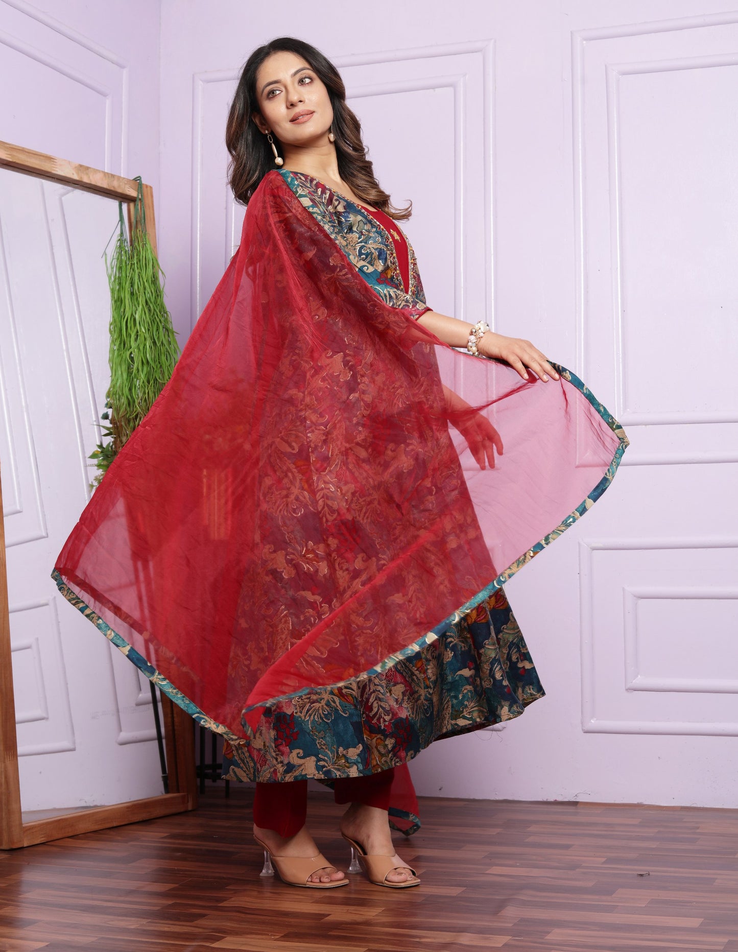 Handcrafted Modal Silk Kurta Set with Organza Dupatta