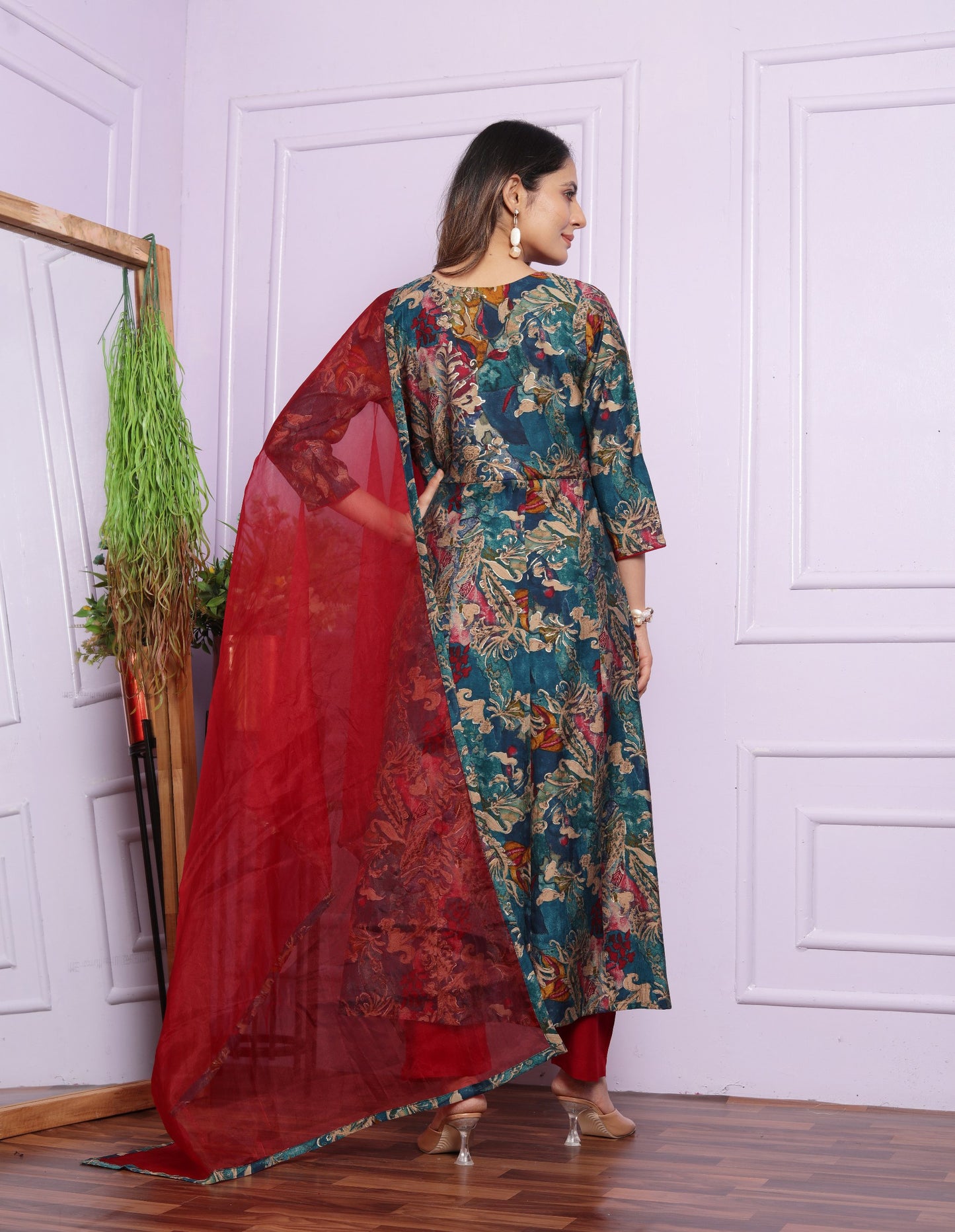 Handcrafted Modal Silk Kurta Set with Organza Dupatta