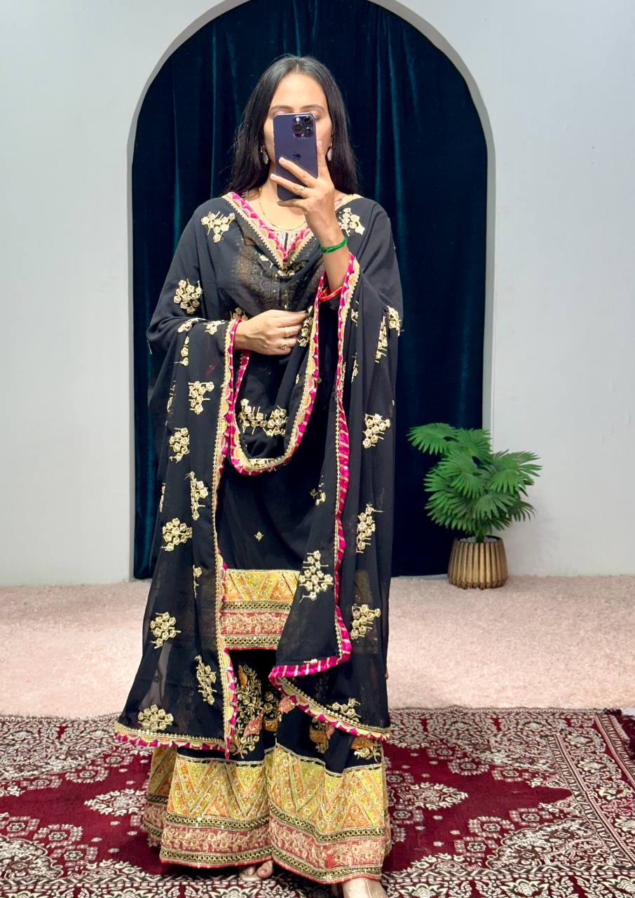 "Mirrored Elegance: Festival Special Faux Georgette Sharara Suit Set"