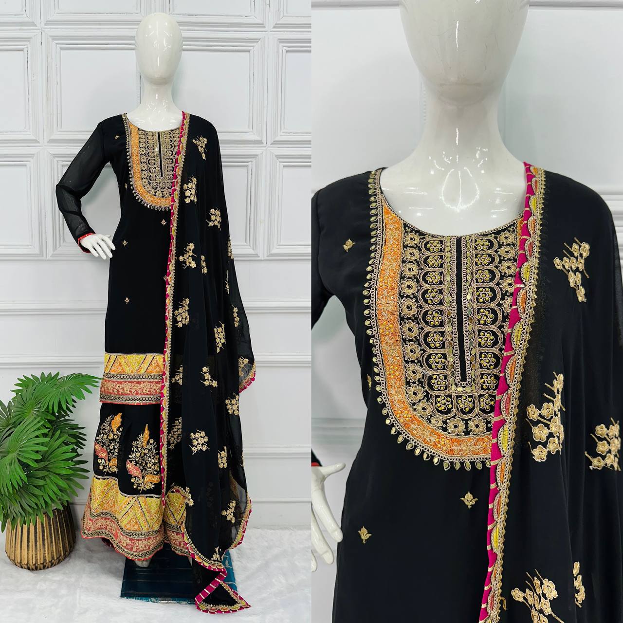 "Mirrored Elegance: Festival Special Faux Georgette Sharara Suit Set"