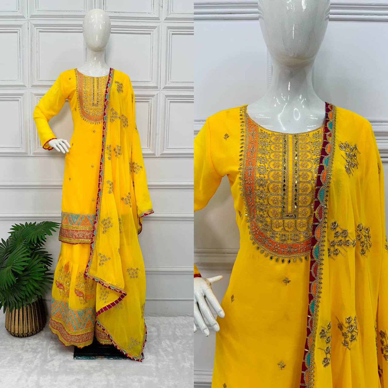 "Mirrored Elegance: Festival Special Faux Georgette Sharara Suit Set"