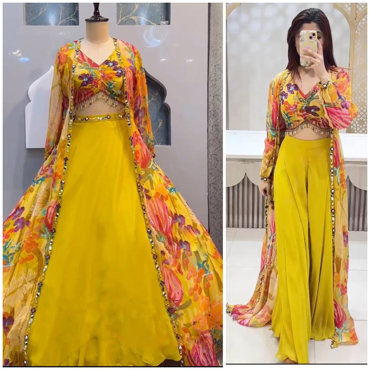 "Fox Georgette 3-Piece Lehenga Choli Set with Mirror Work - Glamour & Comfort Fusion"