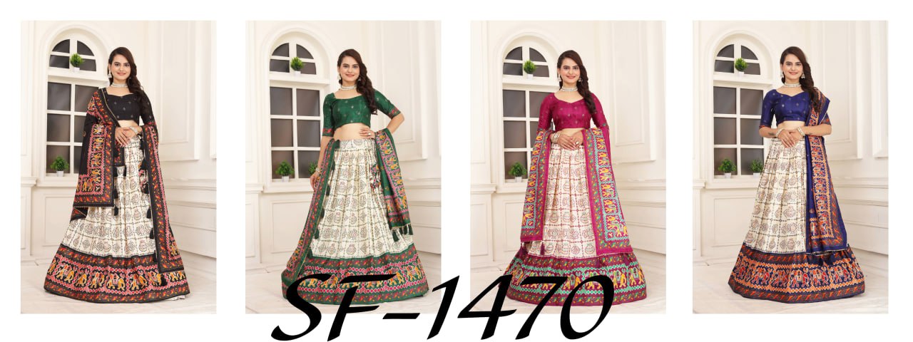 Women's Beautiful Bandhani & Patola Prints Tussar Silk Lehenga Choli Set