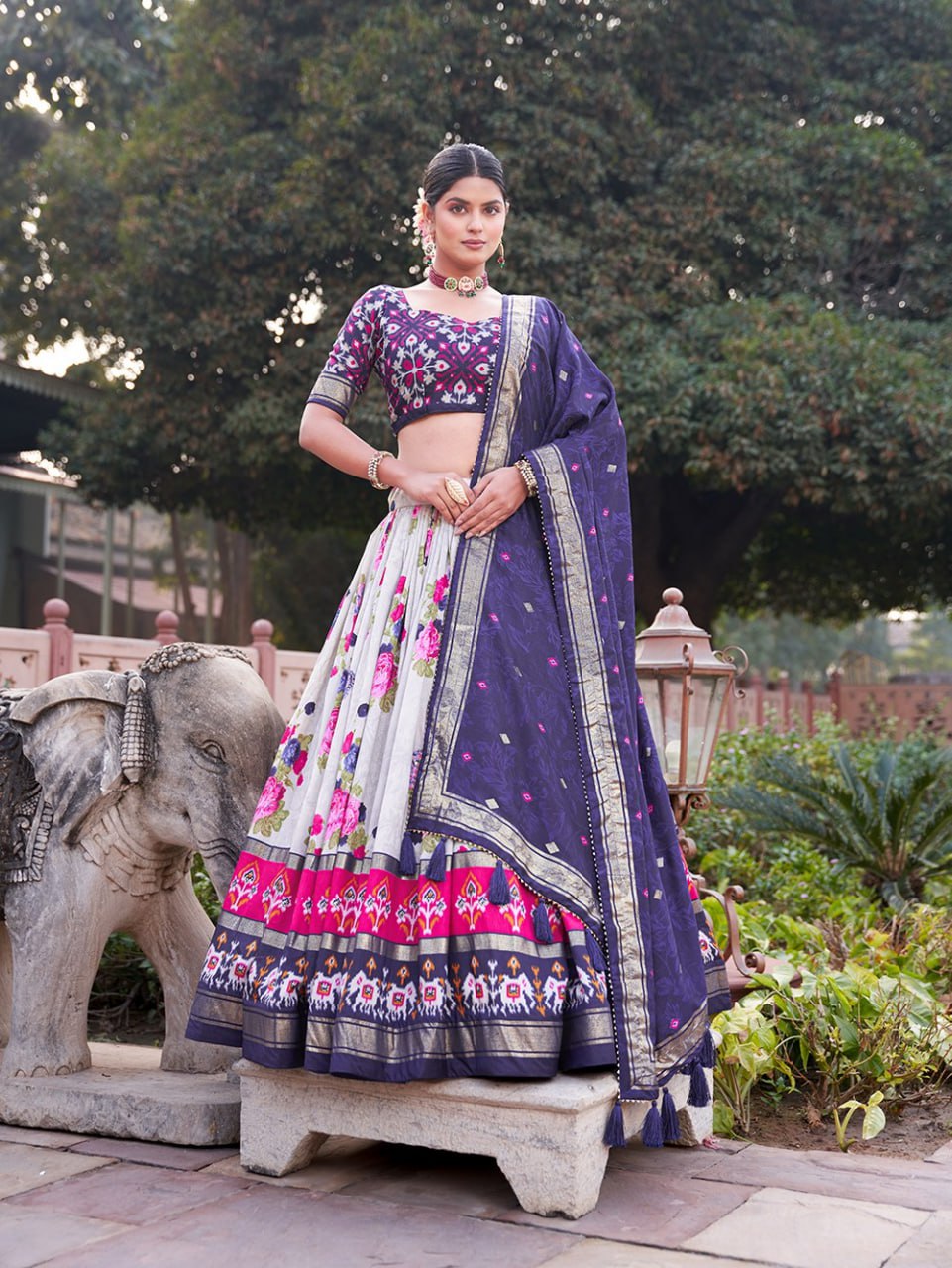 Tusser Silk Ajarakh Foil Print  Lehenga Choli Set