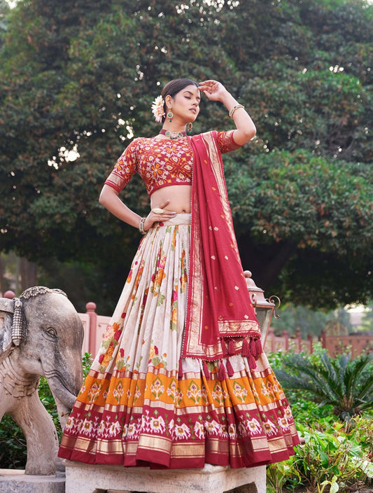 Tusser Silk Ajarakh Foil Print  Lehenga Choli Set