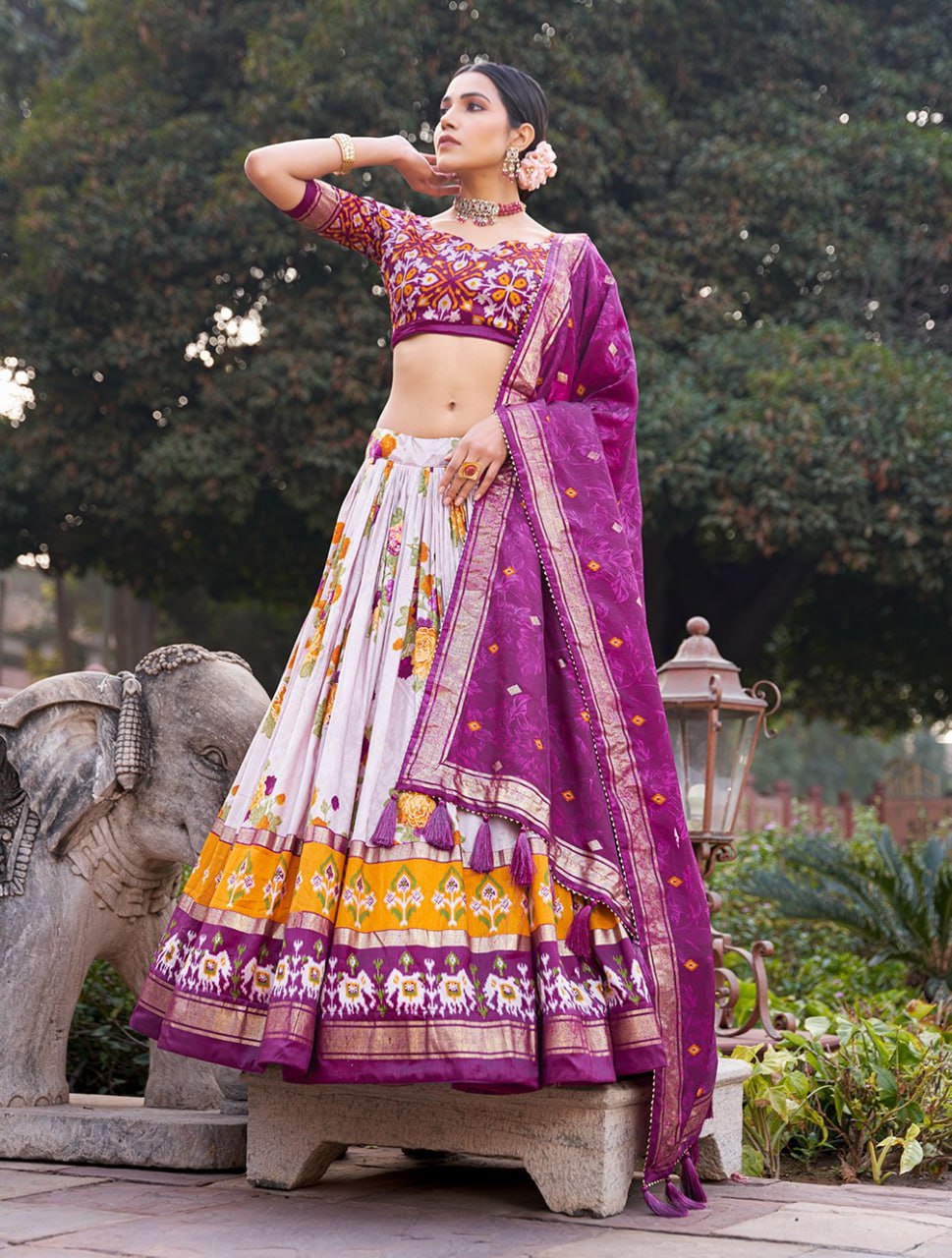 Tusser Silk Ajarakh Foil Print  Lehenga Choli Set